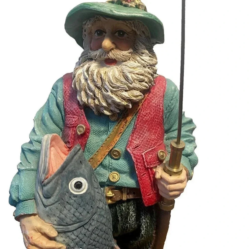Vintage 1990's Fly Fishing Santa Jaimy 10in Resin Figurine with Big Catch - Picture 2 of 16
